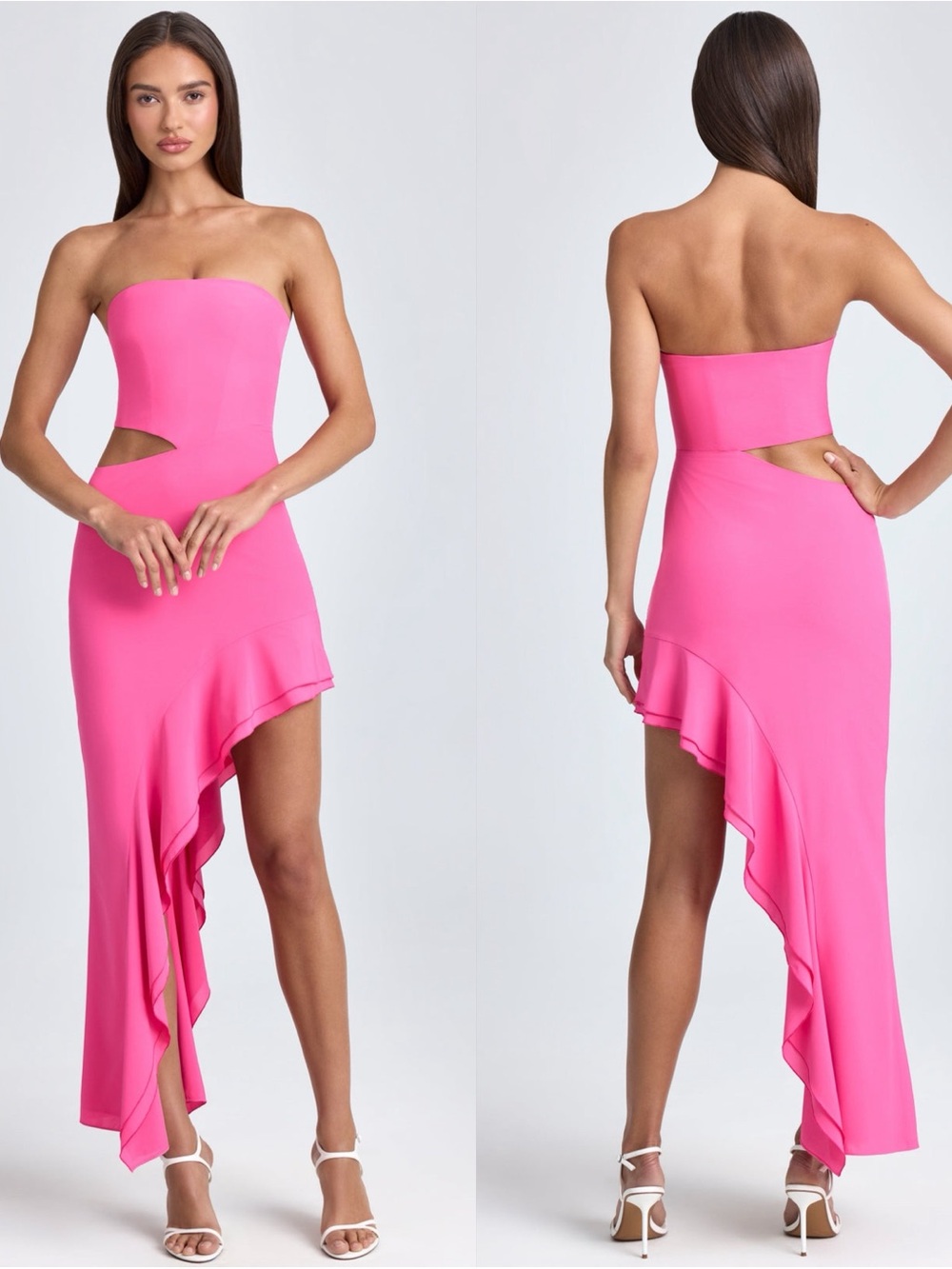 OH POLLY Acelynn Cut Out Ruffle Trim Maxi Dress In Lollipop Pink